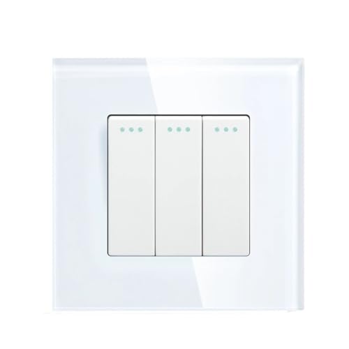 Lichtschalter Unterputz,Wechselschalter 1/2/3Gang 1-Wege-mechanischer Tastenschalter Schwarz-Weiß-Startseite Lichtschalter mit Kristallglasplatte 86mm(3Gang White) von CKryzillix