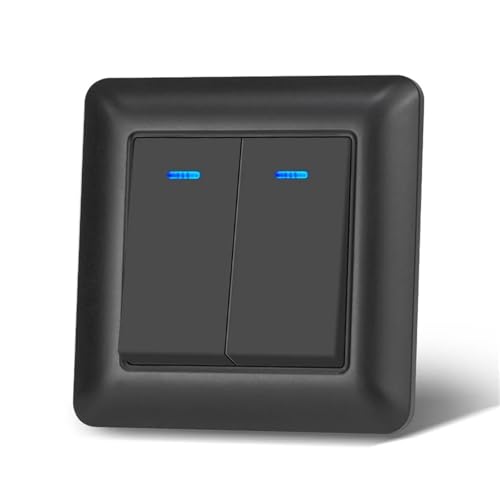 Lichtschalter Unterputz,Wechselschalter 2 stücke Wandschalter Mit Kontrollleuchte 1/2gang 2way 16A 220 V Flammschutzmittel PC Panel 82mm *(Black 2Gang2Way) von CKryzillix