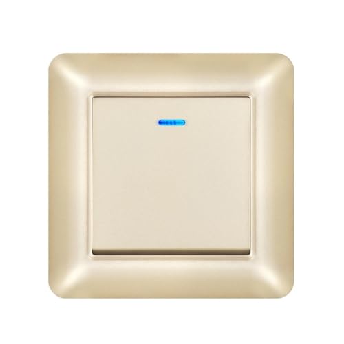 Lichtschalter Unterputz,Wechselschalter 2 stücke Wandschalter Mit Kontrollleuchte 1/2gang 2way 16A 220 V Flammschutzmittel PC Panel 82mm *(Gold 1Gang2Way) von CKryzillix