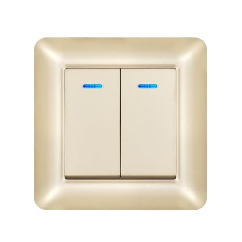 Lichtschalter Unterputz,Wechselschalter 2 stücke Wandschalter Mit Kontrollleuchte 1/2gang 2way 16A 220 V Flammschutzmittel PC Panel 82mm *(Gold 2Gang2Way) von CKryzillix