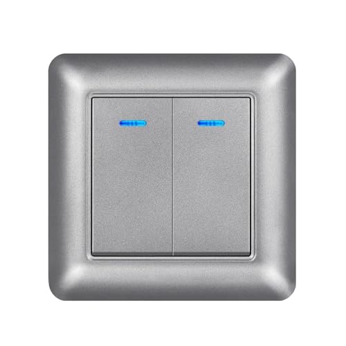 Lichtschalter Unterputz,Wechselschalter 2 stücke Wandschalter Mit Kontrollleuchte 1/2gang 2way 16A 220 V Flammschutzmittel PC Panel 82mm *(Grey 2Gang2Way) von CKryzillix