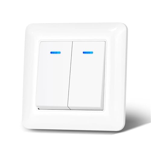 Lichtschalter Unterputz,Wechselschalter 2 stücke Wandschalter Mit Kontrollleuchte 1/2gang 2way 16A 220 V Flammschutzmittel PC Panel 82mm *(White 2Gang2Way) von CKryzillix