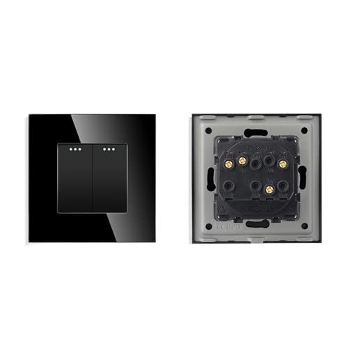 Lichtschalter Unterputz,Wechselschalter Einfacher Stil Kristallglas-Panel Doppel 1 2 3 4 Gang/Wege Wandleuchte Druckknopfschalter 10A(2G1W,Black) von CKryzillix