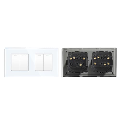 Lichtschalter Unterputz,Wechselschalter Einfacher Stil Kristallglas-Panel Doppel 1 2 3 4 Gang/Wege Wandleuchte Druckknopfschalter 10A(2G1W 2G2W,Gray) von CKryzillix