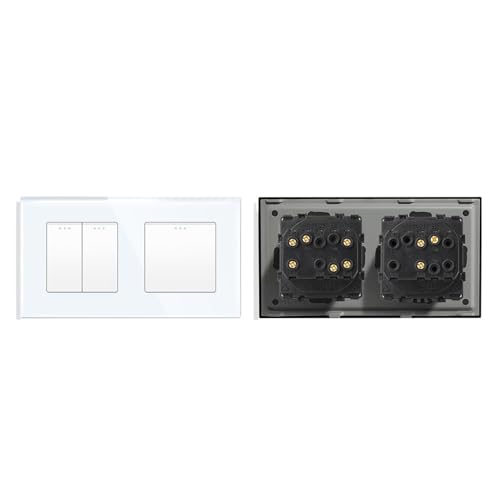 Lichtschalter Unterputz,Wechselschalter Einfacher Stil Kristallglas-Panel Doppel 1 2 3 4 Gang/Wege Wandleuchte Druckknopfschalter 10A(2G2W 1G2W,White) von CKryzillix
