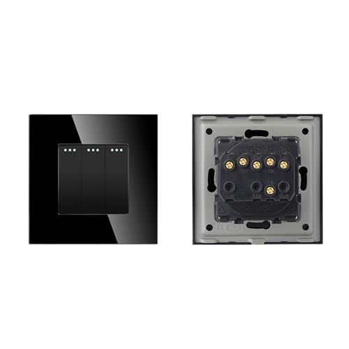 Lichtschalter Unterputz,Wechselschalter Einfacher Stil Kristallglas-Panel Doppel 1 2 3 4 Gang/Wege Wandleuchte Druckknopfschalter 10A(3G1W,Black) von CKryzillix