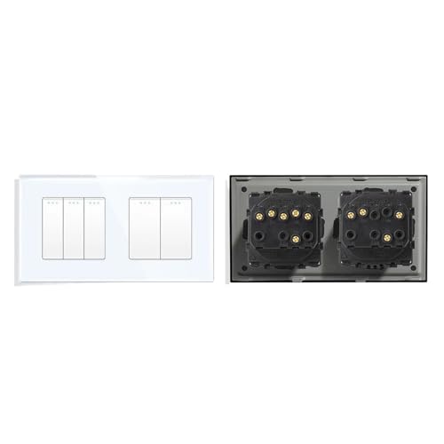 Lichtschalter Unterputz,Wechselschalter Einfacher Stil Kristallglas-Panel Doppel 1 2 3 4 Gang/Wege Wandleuchte Druckknopfschalter 10A(3G1W 2G1W,Gray) von CKryzillix