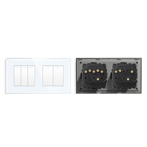 Lichtschalter Unterputz,Wechselschalter Einfacher Stil Kristallglas-Panel Doppel 1 2 3 4 Gang/Wege Wandleuchte Druckknopfschalter 10A(3G2W 2G1W,White) von CKryzillix