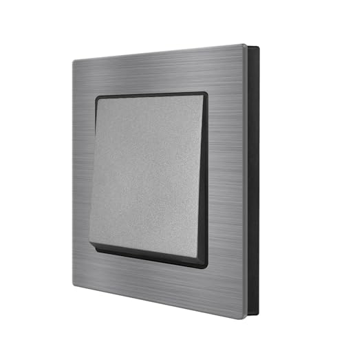 Lichtschalter Unterputz,Wechselschalter Knopflichtschalter 1-fach 1-Wege, Aluminiumlegierungsplatte 82 * mm for Heimwerker(Gray SF9,1way) von CKryzillix