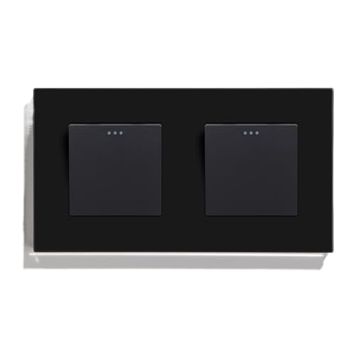 Lichtschalter Unterputz,Wechselschalter Mechanischer Wandlichtschalter-Doppelknopf 1Gang 1Way mit Glasrahmen-Dreifachstromversorgung 250 V(Double 1Gang Black) von CKryzillix