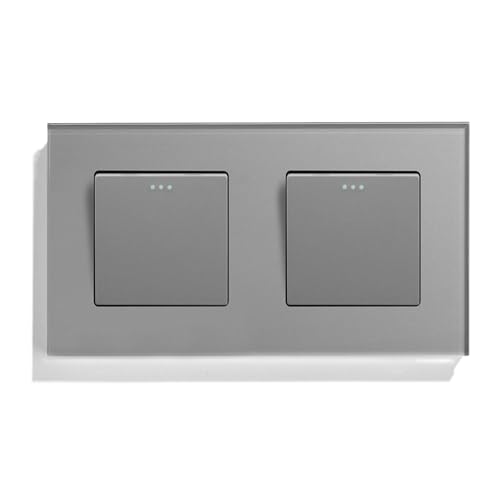 Lichtschalter Unterputz,Wechselschalter Mechanischer Wandlichtschalter-Doppelknopf 1Gang 1Way mit Glasrahmen-Dreifachstromversorgung 250 V(Double 1Gang Gray) von CKryzillix