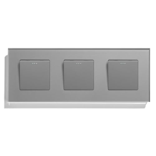 Lichtschalter Unterputz,Wechselschalter Mechanischer Wandlichtschalter-Doppelknopf 1Gang 1Way mit Glasrahmen-Dreifachstromversorgung 250 V(Triple 1Gang Gray) von CKryzillix