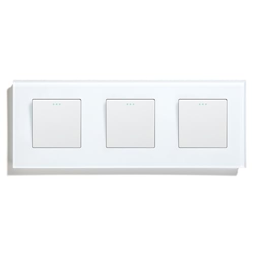 Lichtschalter Unterputz,Wechselschalter Mechanischer Wandlichtschalter-Doppelknopf 1Gang 1Way mit Glasrahmen-Dreifachstromversorgung 250 V(Triple 1Gang White) von CKryzillix