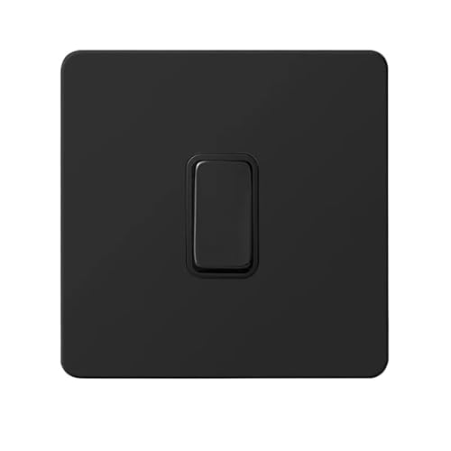 Lichtschalter Unterputz,Wechselschalter Wand-Druckknopfschalter, 2-Wege-Dimmer aus schwarzem Edelstahl, Retro-Lichtschalter und elektrische Steckdose mit USB for Zuhause(1Gang Switch) von CKryzillix