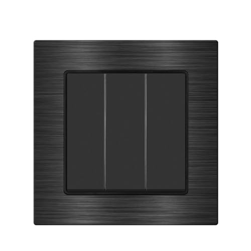 Lichtschalter Unterputz,Wechselschalter Wand Licht Schalter 3 gang 2way 16A 250V Aluminium Legierungen Panel 82mm * Durch Treppen(Black 3gang 2way) von CKryzillix