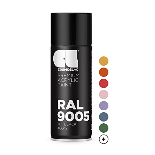 COSMOS LAC Sprühlack schwarz, seidenmatt/Satin - Spraydose 400ml - Sprühfarbe Lack Spray Farbspray Lackspray Sprühdose UVM. (RAL 9005 - schwarz seidenmatt) von CL COSMOS LAC