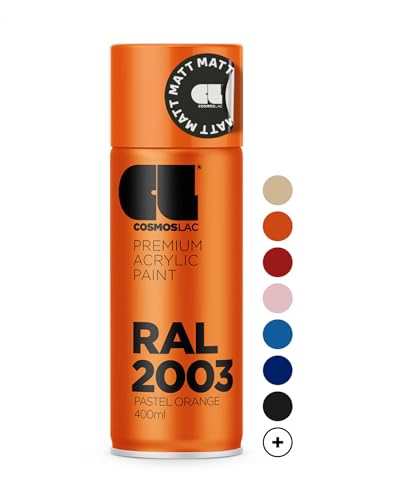 COSMOS LAC Acryllack pastell orange Sprühdose in vielen RAL Farbtönen - 400ml Spraydose perfekt für DIY, Upcycling und andere Lackierarbeiten geeignet (RAL 2003 - Pastell Orange Matt) von CL COSMOS LAC