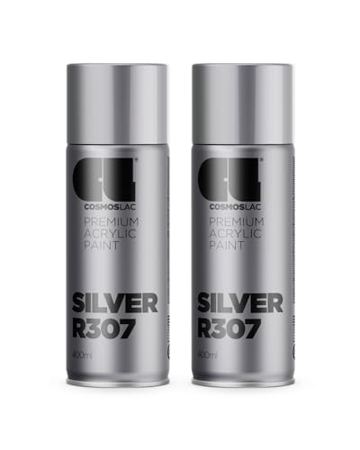 COSMOS LAC Sprühlack Silber, glänzend 2er Set- Spraydosen Sprühfarbe DIY Lack Acryllack Silberspray Farbspray Sprühdose Lackspray Farbe für Kunststoff, Metall, uvm. Silber von CL COSMOS LAC