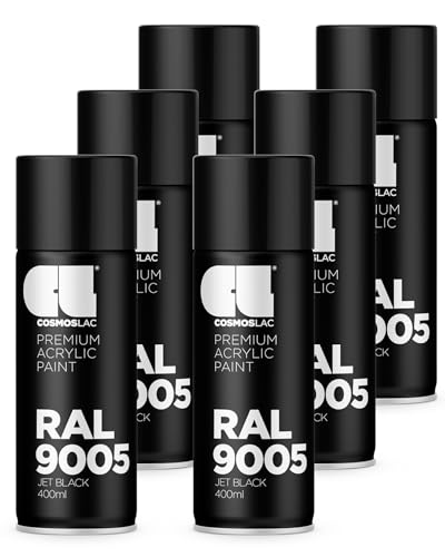 COSMOS LAC Sprühlack Sprühdose - 400ml - Sprühfarbe für den DIY-Bereich, geeignet für alle Oberflächen - Lackspray 6, RAL 9005 - schwarz glänzend von CL COSMOS LAC