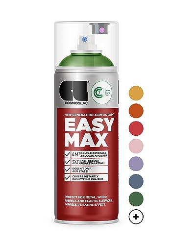 COSMOS LAC Sprühlack matt mit hoher Deckkraft - Spraydosen DIY Lack - Sprühfarbe Acryl Spray - Paint Farbspray Sprühdose Lackspray - Klarlack-Set (Seidenmatt einzeln, RAL 6018 - gelbgrün) von CL COSMOS LAC