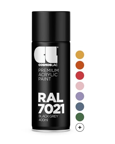 COSMOS LAC Acryllack schwarz-grau, glänzend Sprühdose in vielen RAL Farbtönen - 400ml Spraydose perfekt für DIY, Upcycling und andere Lackierarbeiten geeignet (RAL 7021 - Schwarzgrau) von CL COSMOS LAC