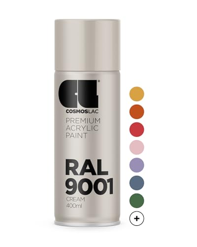 COSMOS LAC Acryllack creme weiß Sprühdose in vielen RAL Farbtönen - 400ml Spraydose perfekt für DIY, Upcycling und andere Lackierarbeiten geeignet (RAL 9001 - Creme) von CL COSMOS LAC