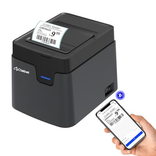 CLABEL Etikettendrucker Bluetooth Selbstklebend, Thermo 321D Etikettiergerät Desktop Ettikettendrucķer Label Printer für Barcode mit eine Rolle 60x40mm Etiketten EU-Stecker von CLABEL