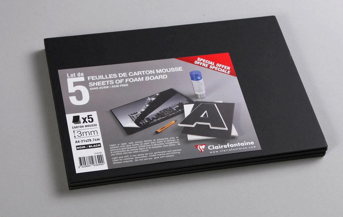 CLAIREFONTAINE Geschenkbox Schaumkarton 3,0 mm DIN A4 5 Bogen - Schwarz 193649C, Bögen Clairefontaine von CLAIREFONTAINE