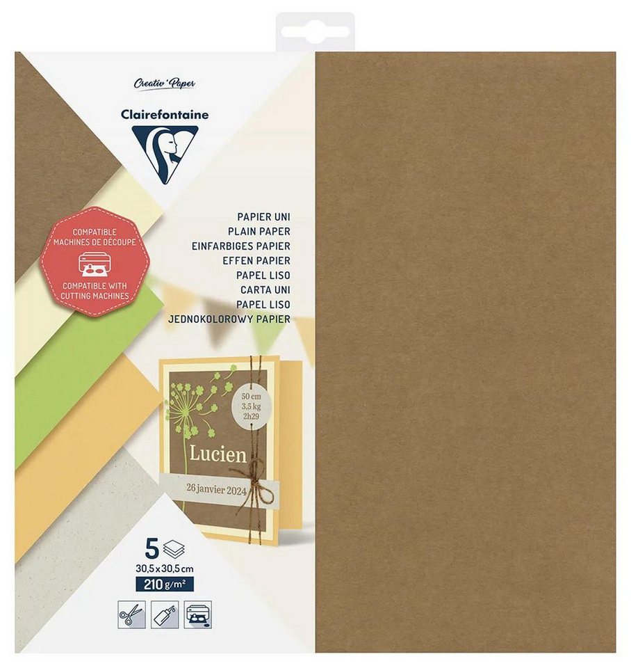 CLAIREFONTAINE Modelliermasse 5x Papier blanko 5Bl 30,5x30,5 210g - 95739C, LOISIR CREATIF & DECORATION von CLAIREFONTAINE