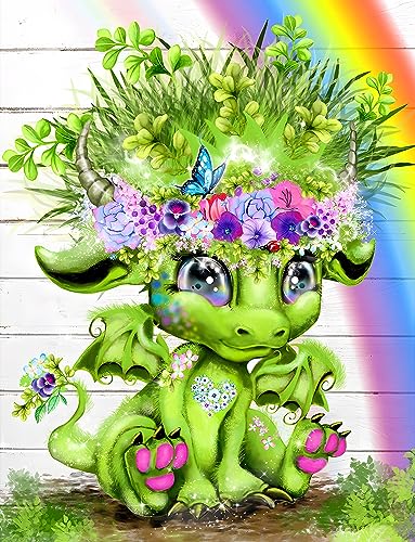 CLAKINLA Cartoon Drache Diamant Painting Bilder für Erwachsene Kinder, 5D Drache Diamond Painting Set, DIY Strass Bilder Blumen Diamant Kunst Kits, Drache Diamant Painting für Zuhause Dekor 30x40cm von CLAKINLA