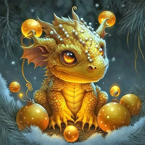 CLAKINLA Weihnachten Diamond Painting Erwachsene Goldener Drache, Winter Diamant Painting Bilder Drache 5D Diamant Malerei Kits, DIY Diamond Painting Kits Weihnachten 30x30cm für Wanddekoration von CLAKINLA