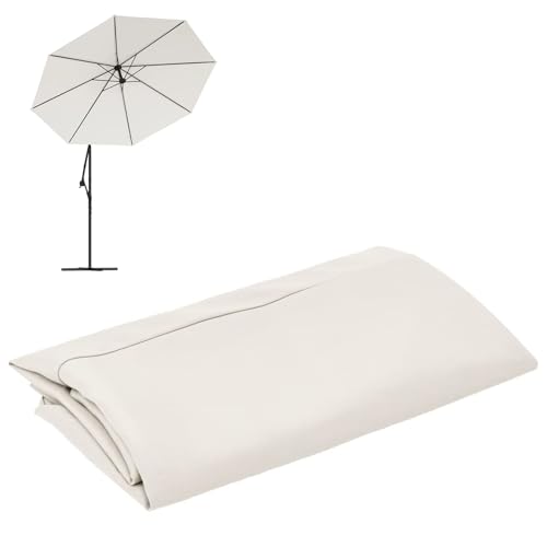 CLALER Sonnenschirm Ersatzbezug 300cm, Wasserdicht UV-Schutz Regenschirm Baldachin Abdeckung Ersatz, Outdoor Schirm Baldachin Ersatz Stoff, Kein Schirmständer, Sandweiß von CLALER