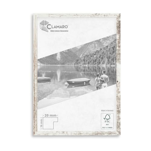 CLAMARO 'COLLAGE 20' Bilderrahmen 20x50 handgefertigt nach Maß | Vintage Weiss | Moderner 20 mm breiter slim Design MDF Holzbilderrahmen inkl. Acrylglas, Rückwand und Aufhänger von CLAMARO