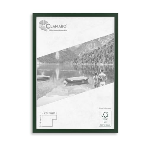 CLAMARO 'Collage 20' Bilderrahmen 30x30 handgefertigt nach Maß | Dunkelgrün | Moderner 20 mm breiter Slim Design MDF Holzbilderrahmen inkl. Acrylglas, Rückwand und Aufhänger von CLAMARO