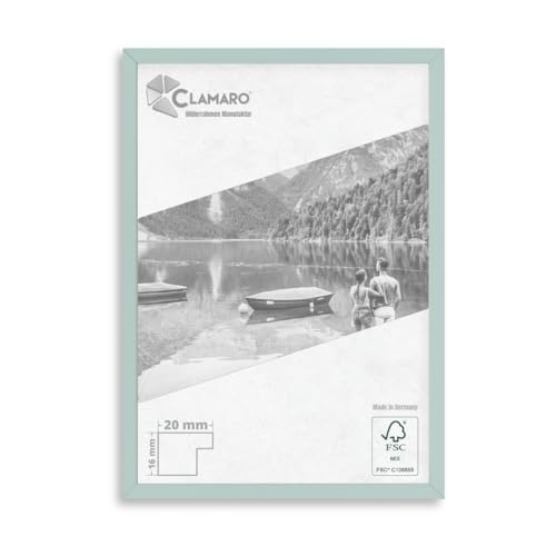 CLAMARO 'COLLAGE 20' Bilderrahmen 30x60 handgefertigt nach Maß | Graublau | Moderner 20 mm breiter slim Design MDF Holzbilderrahmen inkl. Acrylglas, Rückwand und Aufhänger von CLAMARO