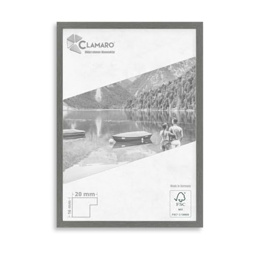 CLAMARO 'COLLAGE 20' Bilderrahmen 60x120 handgefertigt nach Maß | Stahlgrau | Moderner 20 mm breiter slim Design MDF Holzbilderrahmen inkl. Acrylglas, Rückwand und Aufhänger von CLAMARO