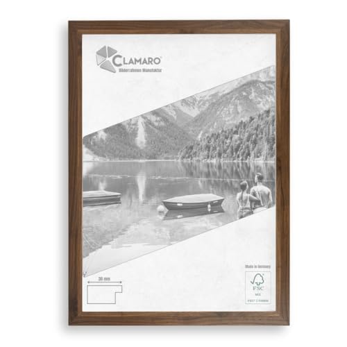 CLAMARO 'COLLAGE' Bilderrahmen 17x23 handgefertigt nach Maß | Nussbaum | Moderner eckiger MDF Rahmen inkl. Acrylglas, Rückwand und Aufhänger (Querformat & Hochformat) von CLAMARO