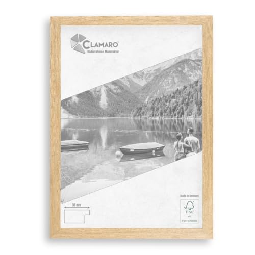 CLAMARO 'COLLAGE' Bilderrahmen 26x34 handgefertigt nach Maß | Wildeiche | Moderner eckiger MDF Rahmen inkl. Acrylglas, Rückwand und Aufhänger (Querformat & Hochformat) von CLAMARO