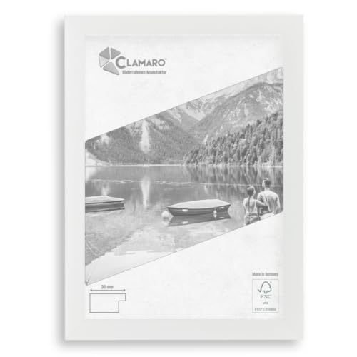 CLAMARO 'COLLAGE' Bilderrahmen 80x120 handgefertigt nach Maß | Weiss Matt | Moderner eckiger MDF Holzbilderrahmen inkl. Acrylglas, Rückwand und Aufhänger (querformat & hochformat) von CLAMARO