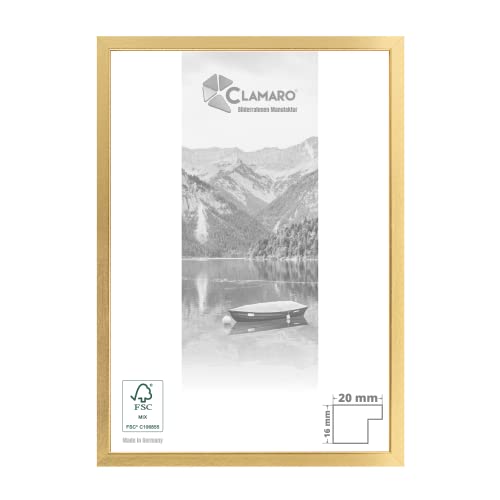 CLAMARO 'Collage 20' Bilderrahmen 15x20 handgefertigt nach Maß | Gold glänzend | Moderner 20 mm breiter Slim Design MDF Holzbilderrahmen inkl. Acrylglas, Rückwand und Aufhänger von CLAMARO
