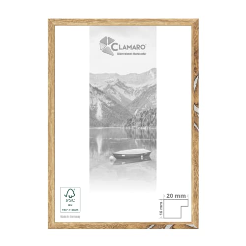 CLAMARO 'Collage 20' Bilderrahmen 20x25 handgefertigt nach Maß | Eiche Vintage Silber | Moderner 20 mm breiter Slim Design MDF Holzbilderrahmen inkl. Acrylglas, Rückwand und Aufhänger von CLAMARO