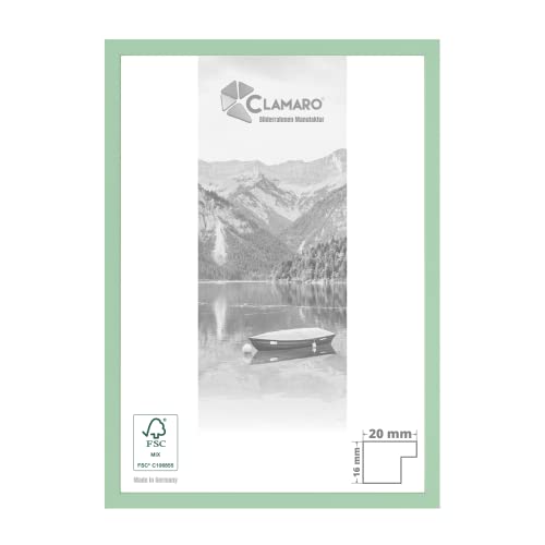 CLAMARO 'Collage 20' Bilderrahmen 20x70 handgefertigt nach Maß | Salbei | Moderner 20 mm breiter Slim Design MDF Holzbilderrahmen inkl. Acrylglas, Rückwand und Aufhänger von CLAMARO