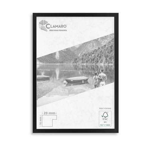 CLAMARO 'Collage 20' Bilderrahmen 30x65 handgefertigt nach Maß | Schwarz Matt | Moderner 20 mm breiter Slim Design MDF Holzbilderrahmen inkl. Acrylglas, Rückwand und Aufhänger von CLAMARO