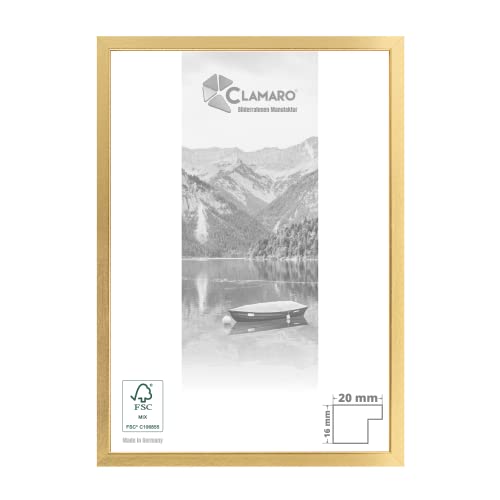 CLAMARO 'Collage 20' Bilderrahmen 30x85 handgefertigt nach Maß | Gold glänzend | Moderner 20 mm breiter Slim Design MDF Holzbilderrahmen inkl. Acrylglas, Rückwand und Aufhänger von CLAMARO