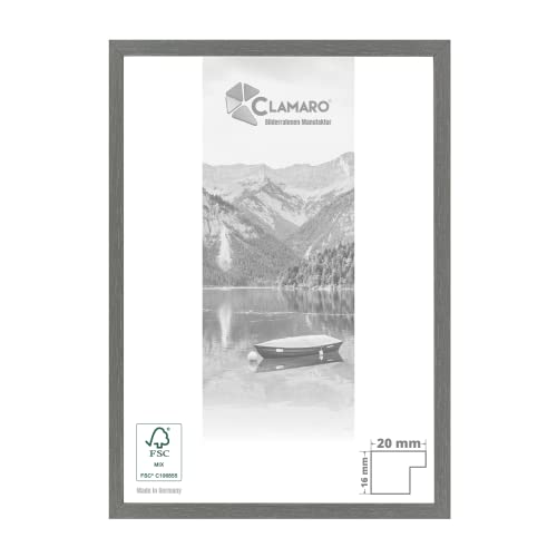 CLAMARO 'Collage 20' Bilderrahmen 36x52 handgefertigt nach Maß | Stahlgrau | Moderner 20 mm breiter Slim Design MDF Holzbilderrahmen inkl. Acrylglas, Rückwand und Aufhänger von CLAMARO