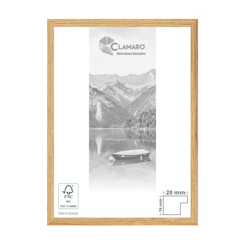CLAMARO 'Collage 20' Bilderrahmen DIN A3 (29,7x42) handgefertigt nach Maß | Eiche Catania | Moderner 20 mm breiter Slim Design MDF Holzbilderrahmen inkl. Acrylglas, Rückwand und Aufhänger von CLAMARO