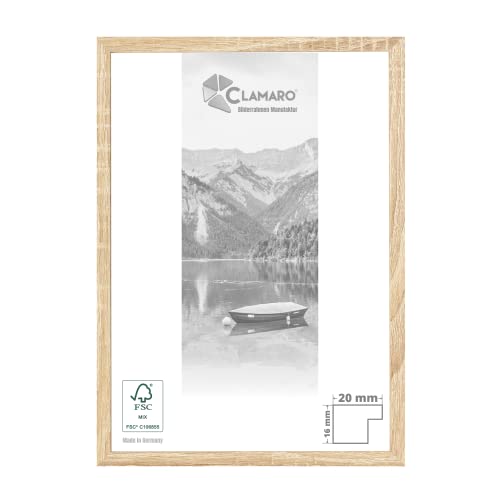 CLAMARO 'Collage 20' Bilderrahmen DIN A3 (29,7x42) handgefertigt nach Maß | Eiche Sonoma | Moderner 20 mm breiter Slim Design MDF Holzbilderrahmen inkl. Acrylglas, Rückwand und Aufhänger von CLAMARO