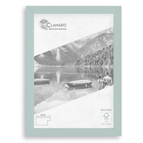 CLAMARO 'Collage' Bilderrahmen 12x17 handgefertigt nach Maß | Graublau | Moderner eckiger MDF Holzbilderrahmen inkl. Acrylglas, Rückwand und Aufhänger (querformat & Hochformat) von CLAMARO