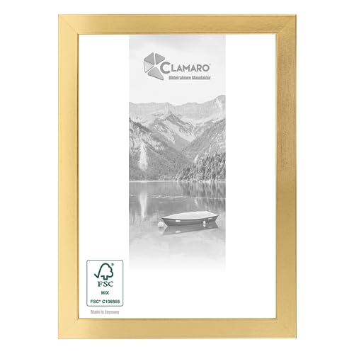 CLAMARO 'Collage' Bilderrahmen 13x18 handgefertigt nach Maß | Gold glänzend | Moderner eckiger MDF Holzbilderrahmen inkl. Acrylglas, Rückwand und Aufhänger (querformat & Hochformat) von CLAMARO