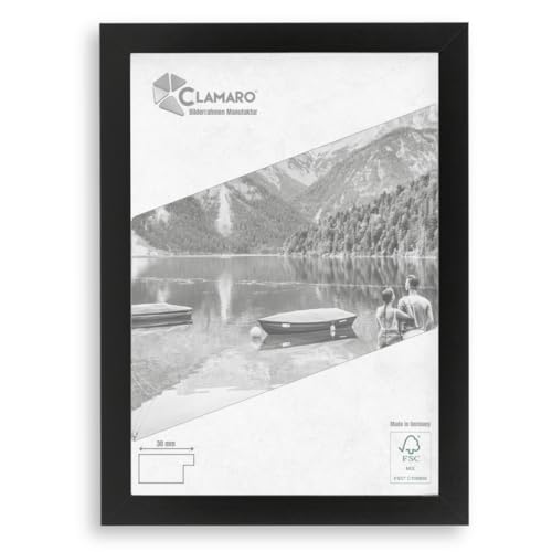 CLAMARO 'Collage' Bilderrahmen 33x70 handgefertigt nach Maß | Schwarz Matt | Moderner eckiger MDF Holzbilderrahmen inkl. Acrylglas, Rückwand und Aufhänger (querformat & Hochformat) von CLAMARO